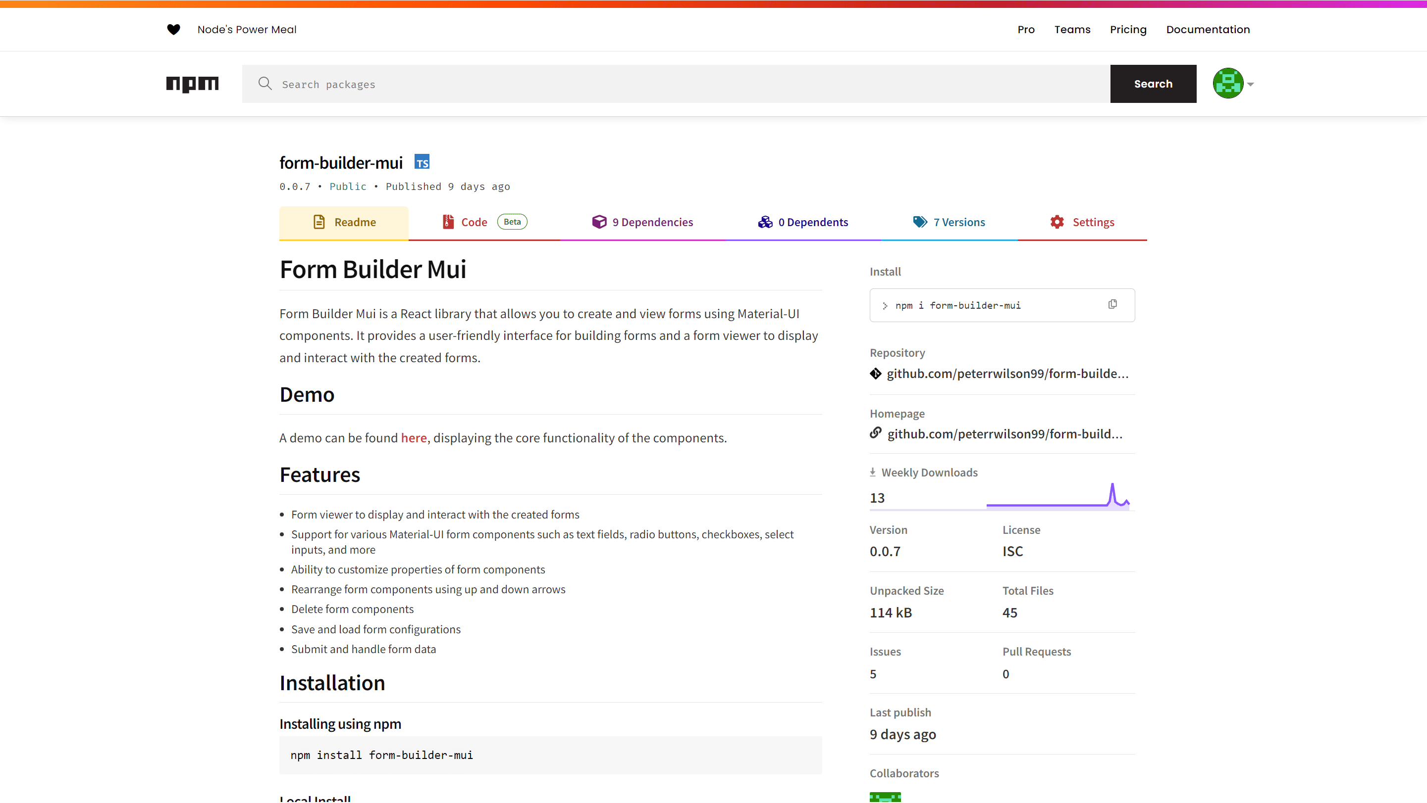 MUI Form Builder (NPM Package)